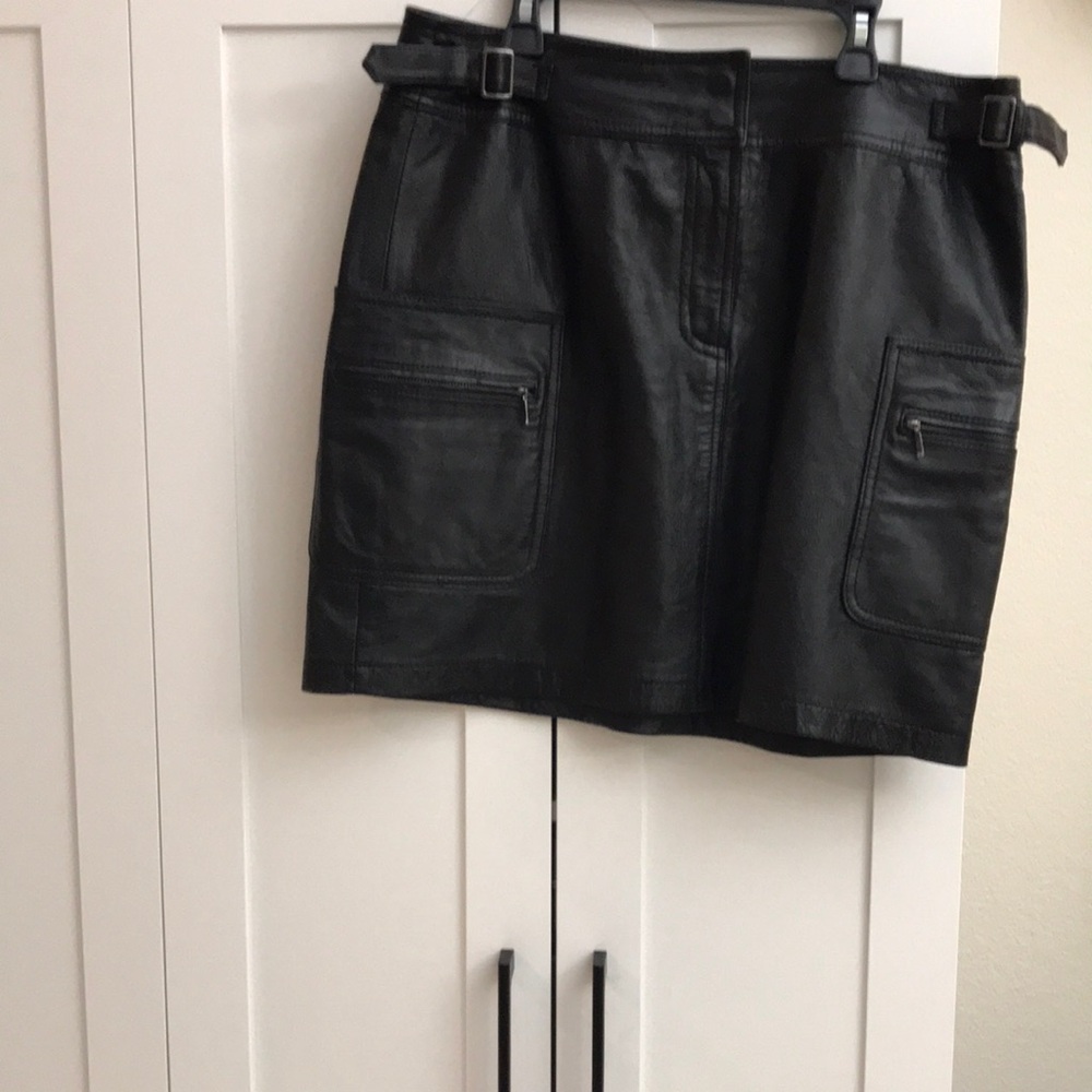 Black Faux Leather Mini Skirt with Front Pockets